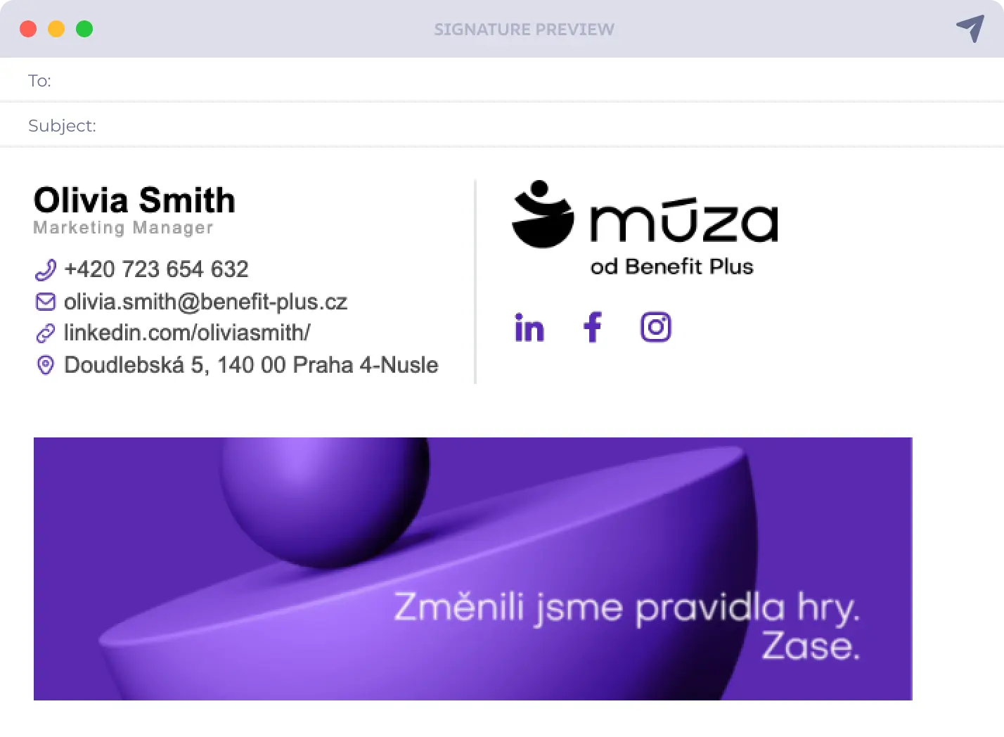 Benefit Plus email signature example