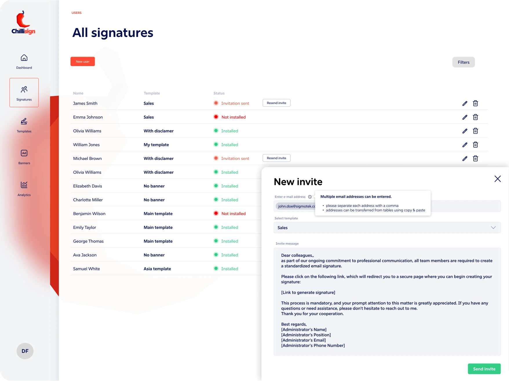 All signatures dashboard